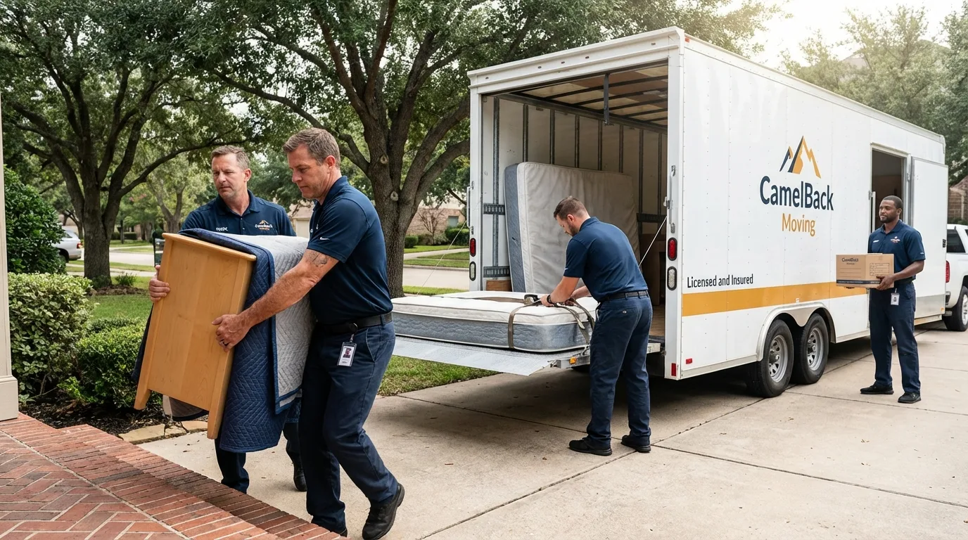 Crew loading residential truck for cross-state move from Rolesville, NC